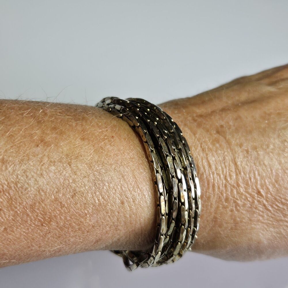 Vintage Ellen Tracy Gold Tone Layered Chain Chunky Toggle Bracelet 7.5"